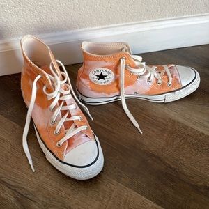 Orange tie-dye hi-top converse Women’s 8